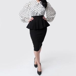 Uniquevintage Black Stretch Peplum Pencil Skirt